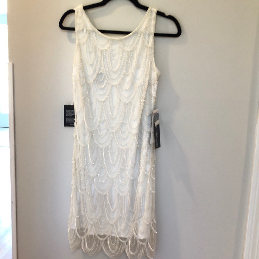 Pisarro Nights White Beaded Cocktail Dress
